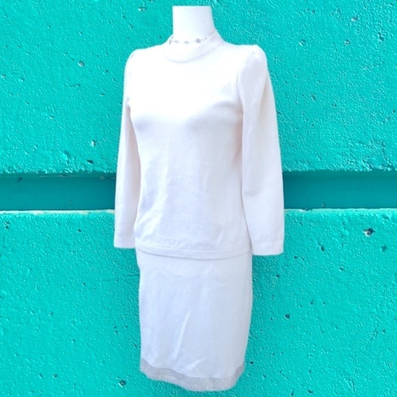 VINTAGE St. John Evening by Marie Gray skirt SET sz XS/S ecru sequins EUC VTG - Picture 6 of 16